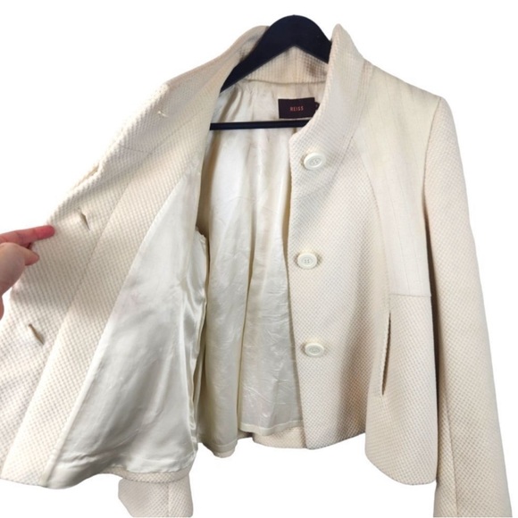 Reiss Angora Wool Ivory Cream Soft Girl Coat Size Large Pleated Peacoat Swing - Picture 4 of 11